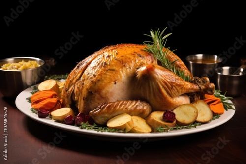 Simple thanksgiving turkey dinner plate food meat. photo