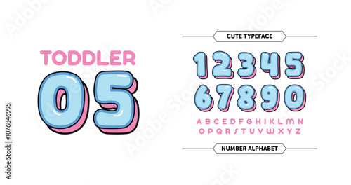 Toddler 05: Sweet and playful number design in pink and blue. Adds a fun touch to kids’ jerseys or posters. Editable vector.