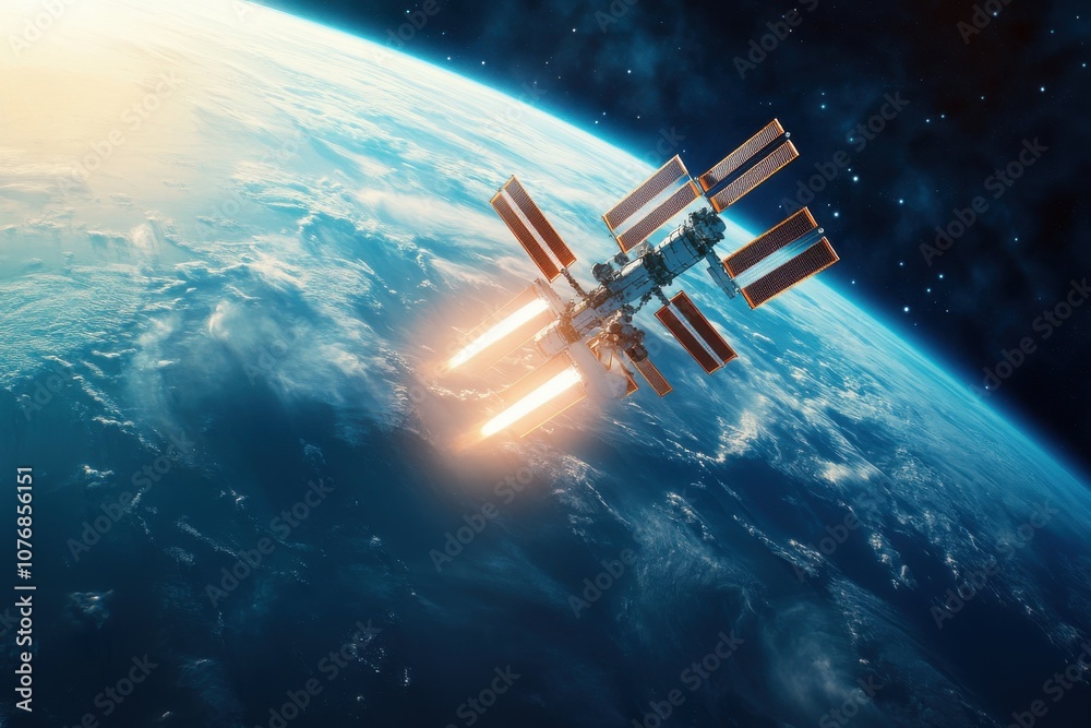 Obraz premium Photorealistic CGI of Space Station Above Earth