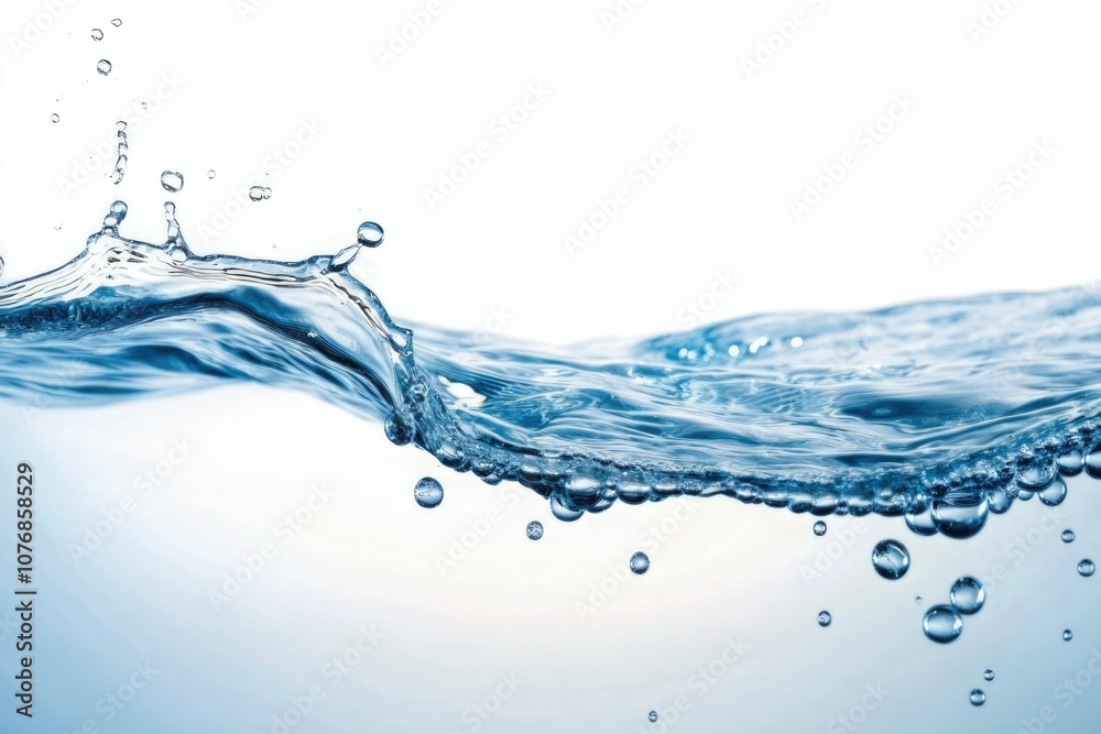 clean blue water surface with splash, ripple and air bubbles on white background clean blue water surface with splash, ripple and air bubbles on white background