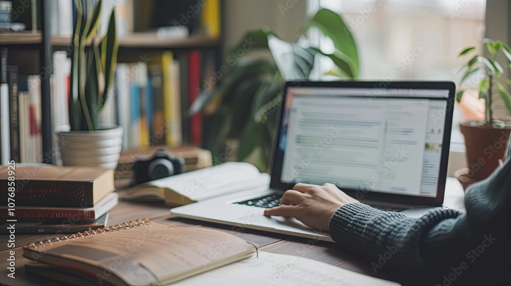A Person Working on a Laptop in a Home Office Setting A Person Working on a Laptop in a Home Office Setting