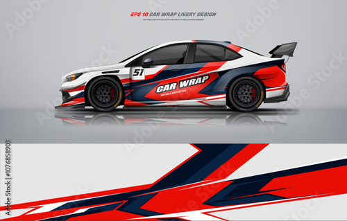 Racing Car sedan branding mockup with racing wrap decal or livery design