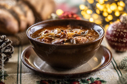 Christmas cabbage soup, a traditional Eastern European Christmas dish. photo