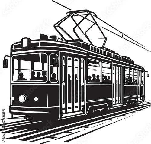 Tram city vehicle silhouette vector illustration isolated on a white background