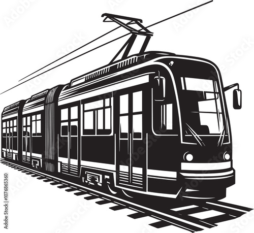 Tram city vehicle silhouette vector illustration isolated on a white background