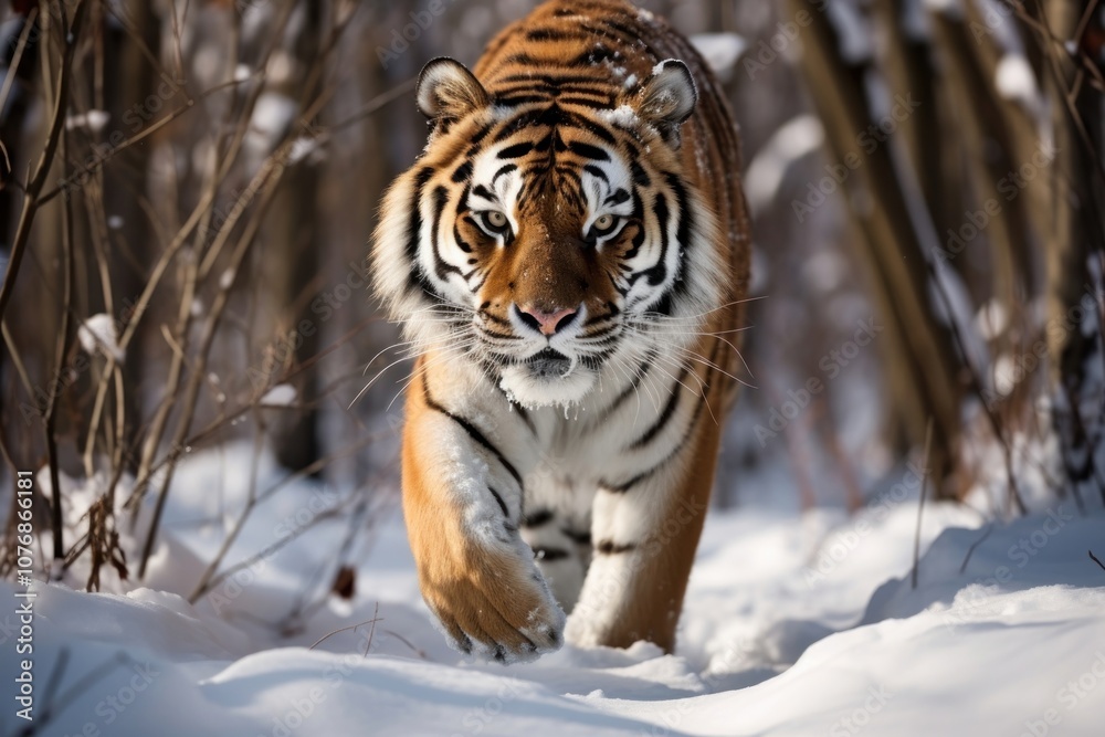 Obraz premium Tiger walking in the snow wildlife animal mammal.