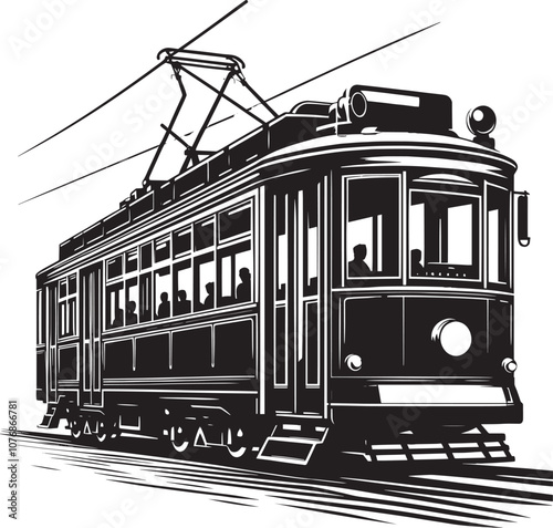 Tram city vehicle silhouette vector illustration isolated on a white background
