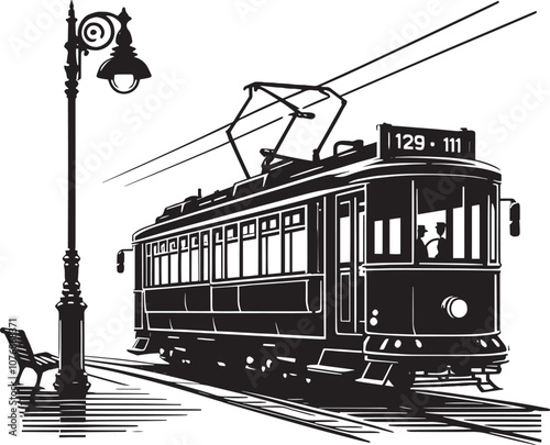 Tram city vehicle silhouette vector illustration isolated on a white background