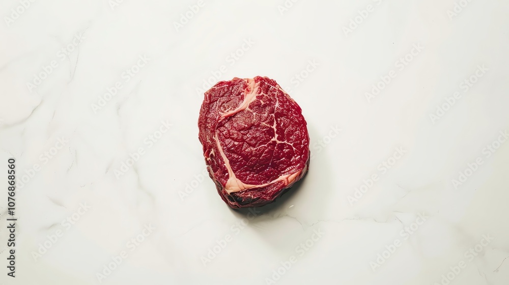 Fototapeta premium Realistic rib eye steak with vibrant marbling, centered on a white background
