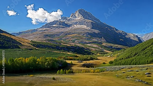 Scenic Mountain Landscape with Verdant Valley and Majestic Peak – Captivating Drone View of Nature's Beauty Outdoors