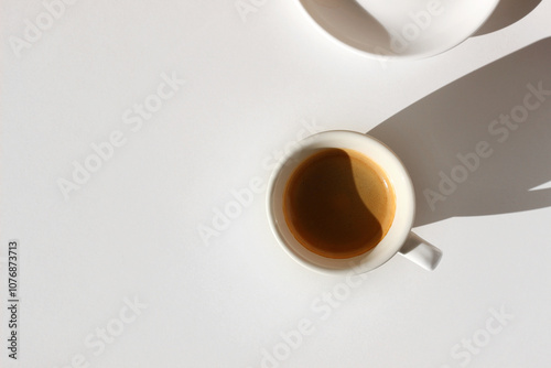 Coffee. Freshly Brewed Espresso Isolated on White Background, Overhead View. Cafe.	