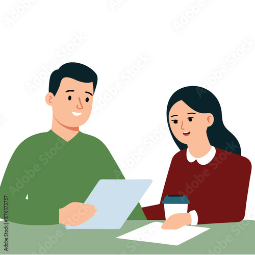 man and woman examining financial statements.eps