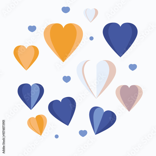 A collection of hearts in various sizes and colors, with some overlapping each other. Concept of warmth and love, as the hearts are arranged in a way that they seem to be hugging each other