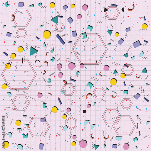 Retro abstract geometric background with grid line. Vector illustration for hipsters Memphis style.