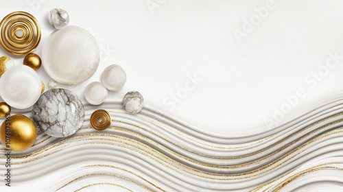 Artistic arrangement of marbled stones with golden patterns on a sandy landscape, abstract and calming natural design photo