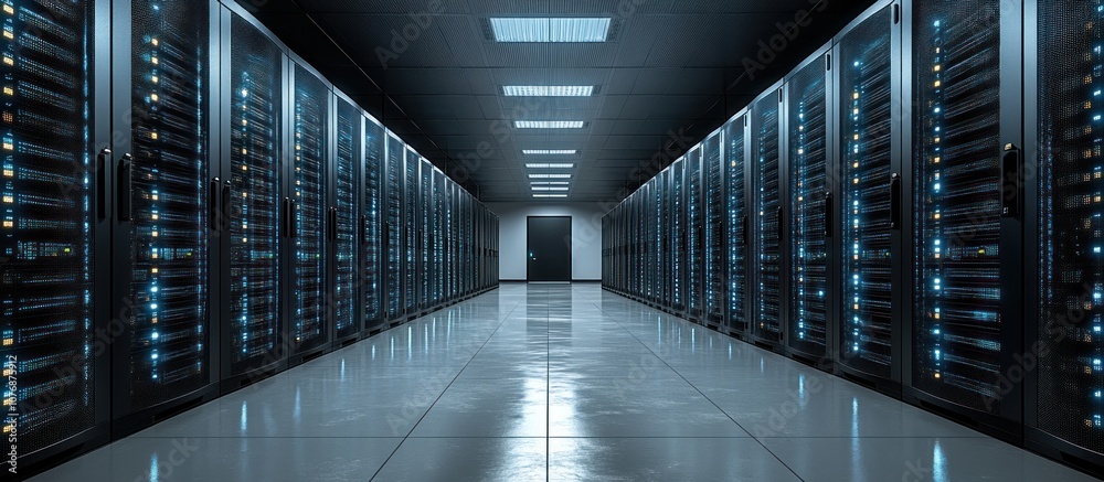 Fototapeta premium Server Room with Rows of Servers