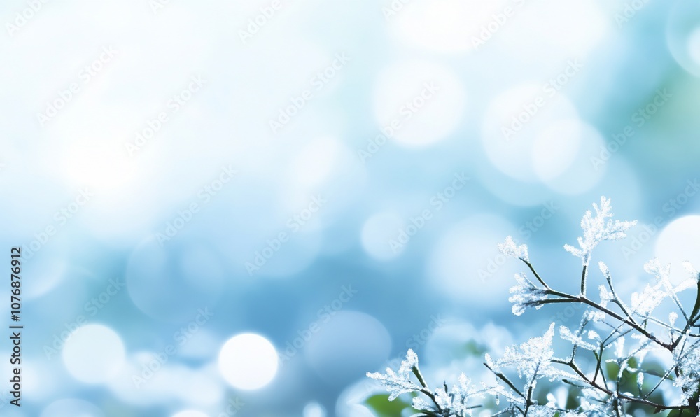 A serene winter scene featuring frosted branches and a soft blue background. A serene winter scene featuring frosted branches and a soft blue background.