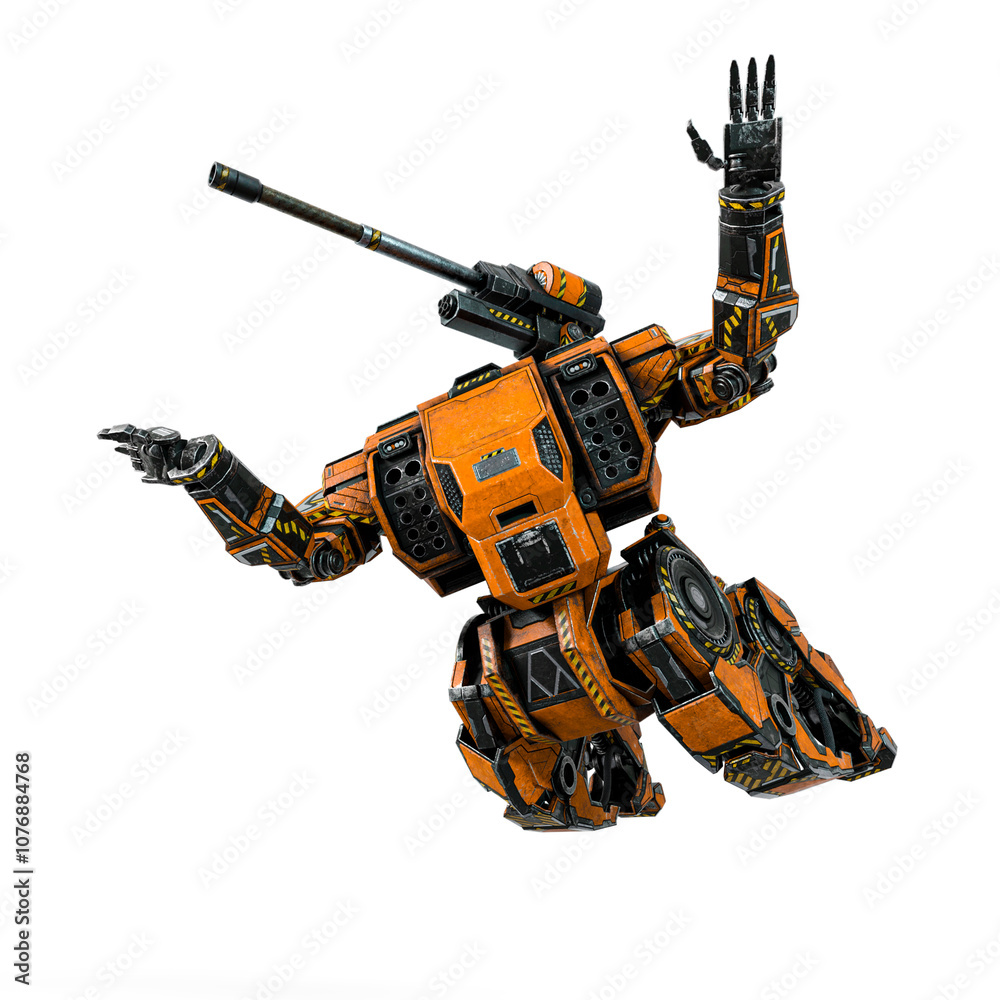 Naklejka premium the war machine is jumping up and also floating on white background in bottom view