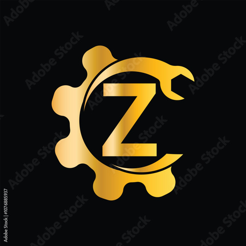 Letter Z with wrench and Gear Logo for mechanical, technology, repair service, automotive business, Construction Repair Logo Vector Template