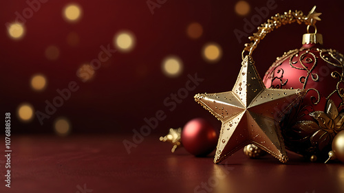 christmas decoration on red background