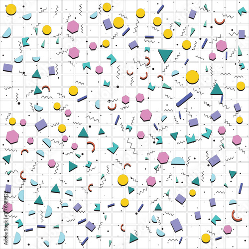 Retro abstract geometric background with grid line. Vector illustration for hipsters Memphis style.