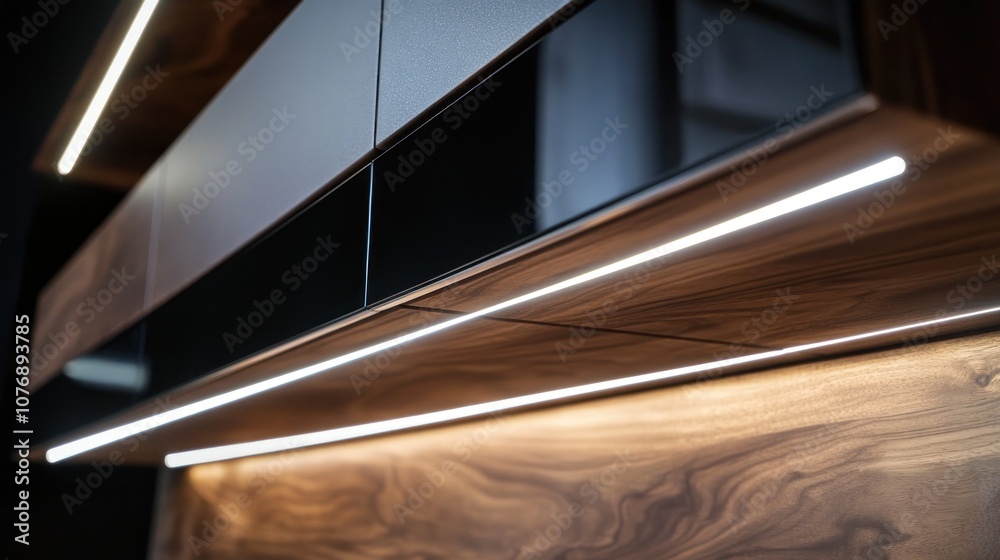 Obraz premium Modern kitchen cabinetry with sleek design and integrated lighting.