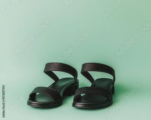 Strappy highheeled sandals in matte black, modern and chic, isolated on a clean backdrop photo