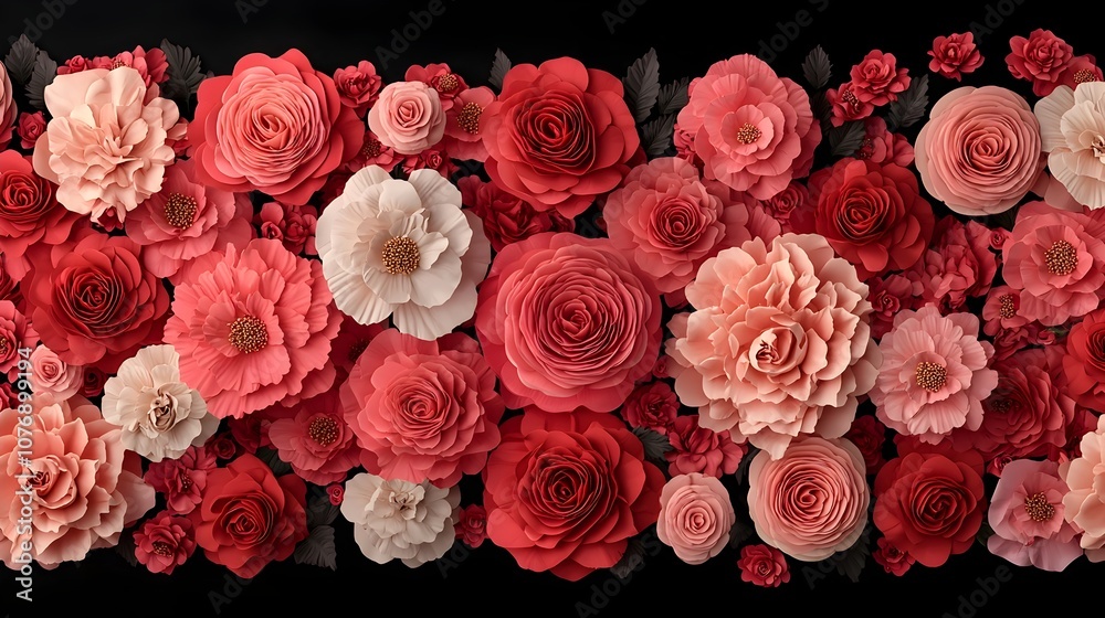 Romantic Seamless Floral Pattern with Carnations and Roses in 3D Romantic Seamless Floral Pattern with Carnations and Roses in 3D
