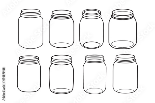 Mason Jar line art bundle vector illustration, Mason Jar  Silhouette, Mason Jar  PNG