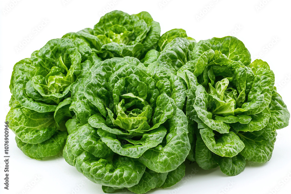 Obraz premium a fresh, crisp iceberg lettuce head with slightly ruffled leaves, against a white background.