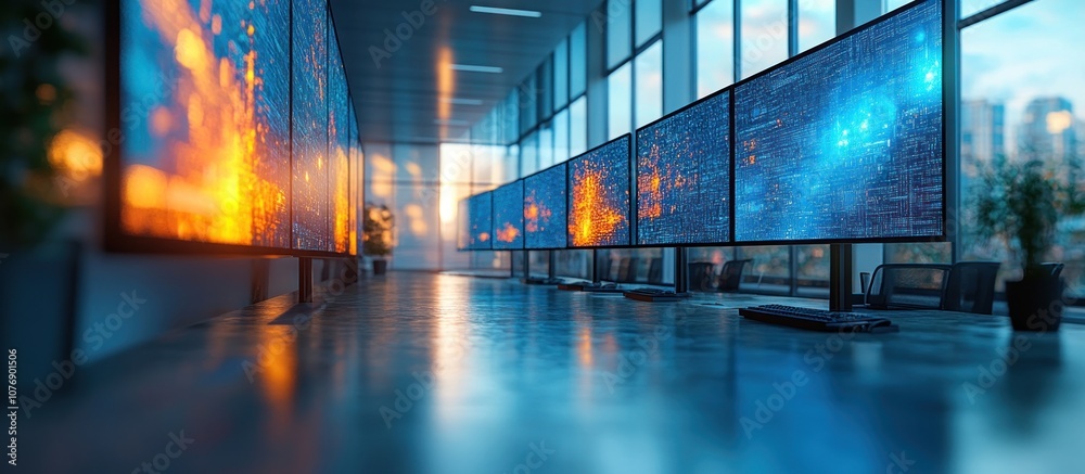 Fototapeta premium Modern Office with Big Screens