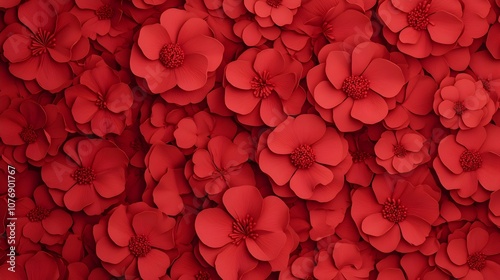 Vibrant Red Geranium Flowers Seamless Floral 3D Pattern