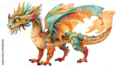 Ornamental Dragon Illustration - Isolated on White Background