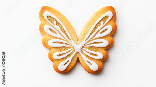 Christmas ornaments and decorations, Delicate butterfly shaped cookie with intricate icing design and golden accents, perfect for celebrations and special occasions