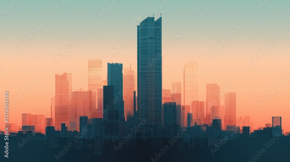 Fototapeta premium Explore the vibrant cityscape with abstract architectural designs and stunning color gradients