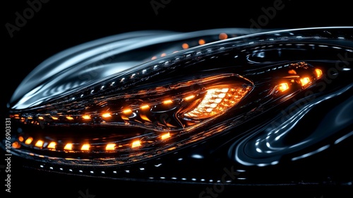 Close-up of a Car's Headlight with Orange LEDs photo