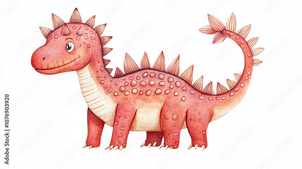 Naklejka premium Cute Red Dragon with Spiky Back - Children's Pencil Drawing Style, Vector Illustration