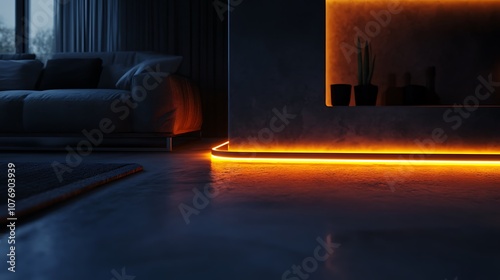 LED light strip glowing in a dark room, symbolizing energy-efficient electrical lighting photo