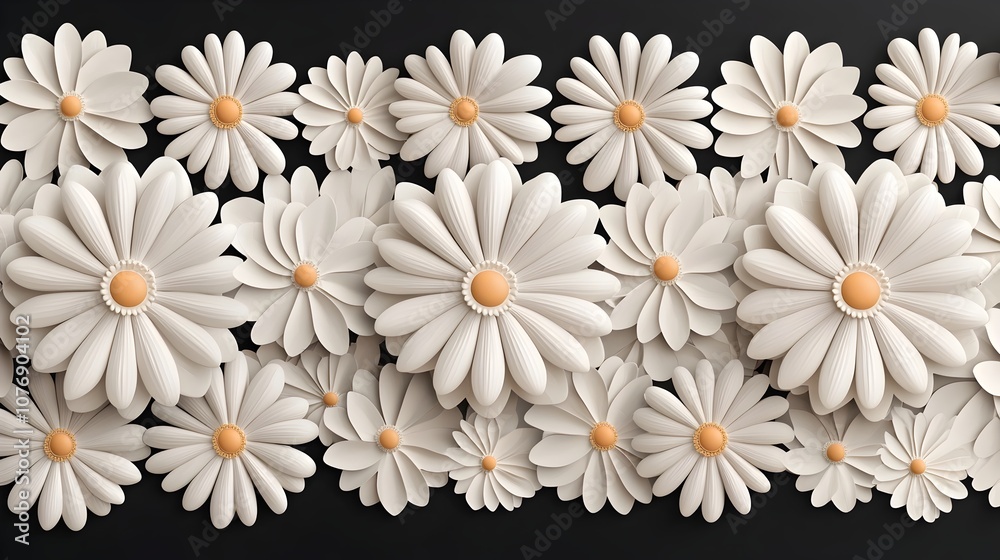 Fototapeta premium Cheerful Seamless Floral Daisy Chain 3D Background