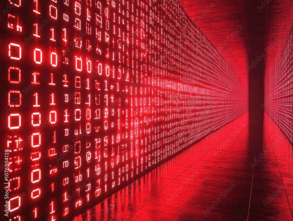Digital red matrix wall background with numbers and letters. Futuristic ...