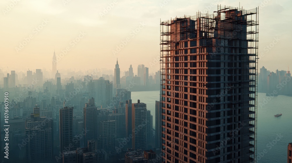 Obraz premium Urban development exploring the rise of skyscrapers in modern cityscapes