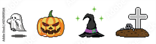 Halloween pixel 8 bit vector illustration
