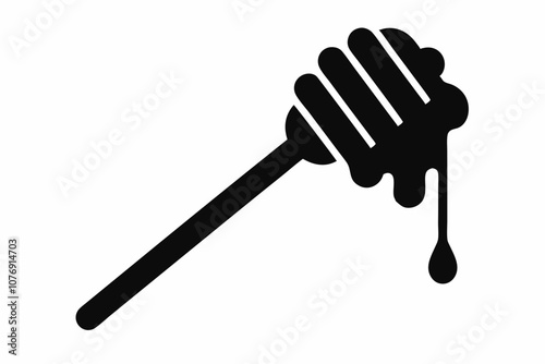 Honey dipper stick with dripping honey vector, Honey stick silhouette, vector illustration