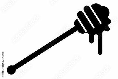 Honey dipper stick with dripping honey vector, Honey stick silhouette, vector illustration