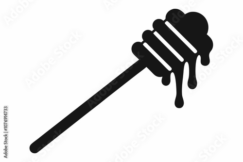 Honey dipper stick with dripping honey vector, Honey stick silhouette, vector illustration