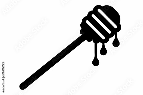 Honey dipper stick with dripping honey vector, Honey stick silhouette, vector illustration