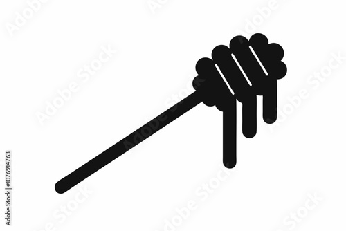 Honey dipper stick with dripping honey vector, Honey stick silhouette, vector illustration