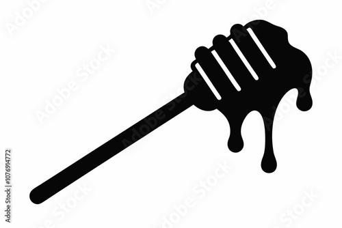 Honey dipper stick with dripping honey vector, Honey stick silhouette, vector illustration
