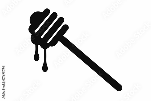 Honey dipper stick with dripping honey vector, Honey stick silhouette, vector illustration