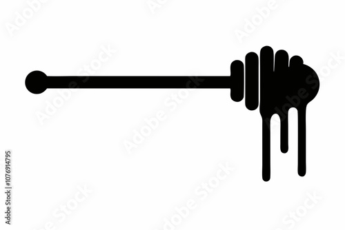 Honey dipper stick with dripping honey vector, Honey stick silhouette, vector illustration